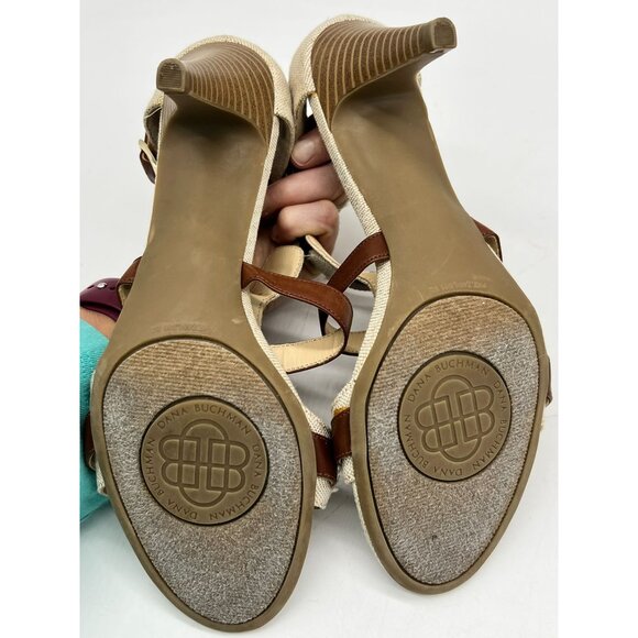 Dana Buchman Womens Strappy Heeled Sandals Size 8M Beige Canvas Buckle Open Toe - Picture 16 of 16